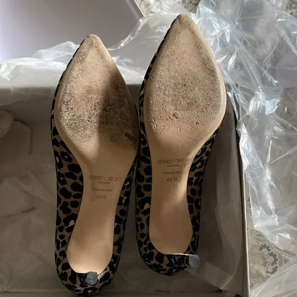 Jimmy Choo Romy 85 Satin Leopard Shoe - Picture 4 of 11